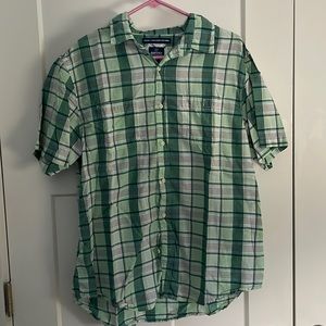 Old Navy Green and White short sleeve button up shirt classic fit size Large